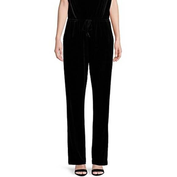 Halston Short-Sleeve Black Velvet Jumpsuit Cowlneckk XL - Picture 3 of 4